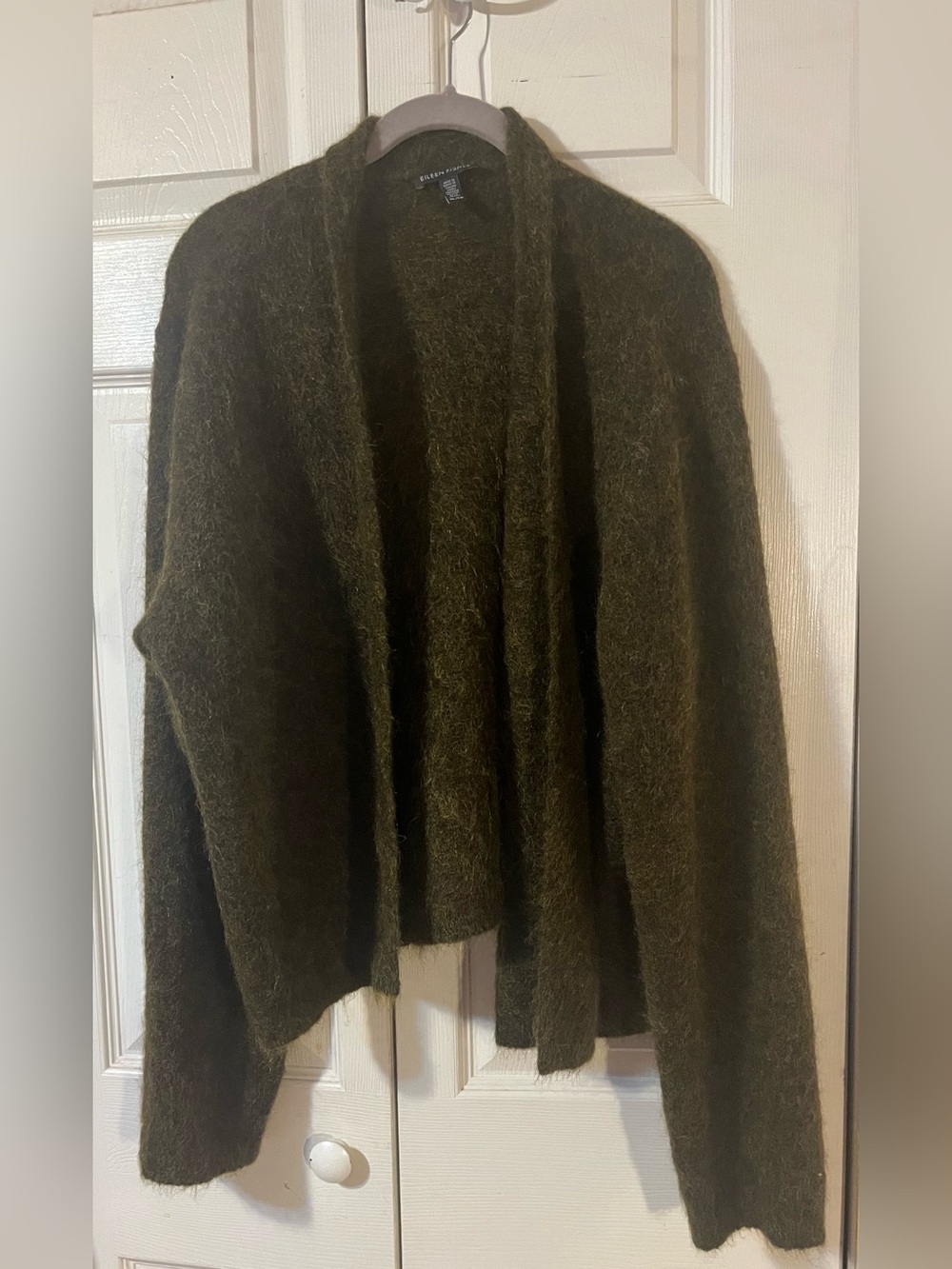 Eileen Fisher Mohair Plush Melange Cardigan Open Front Olive Green Size XL - Picture 3 of 12